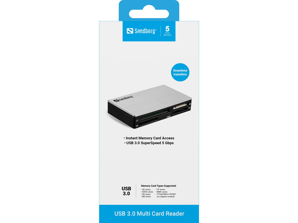 Sandberg USB3.0 Multi Card Reader MS, MMC, SD, xD, CF, TransFlash, microSD, SDHC (133-73)