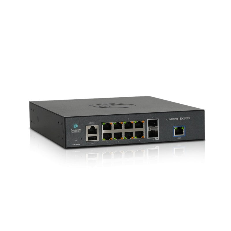 Cambium Networks cnMatrix EX2010 Managed Switch - 8 x 10/100/1000 + 2 x SFP (Uplink) - Rack Mountable (MX-EX2010XXA-E)