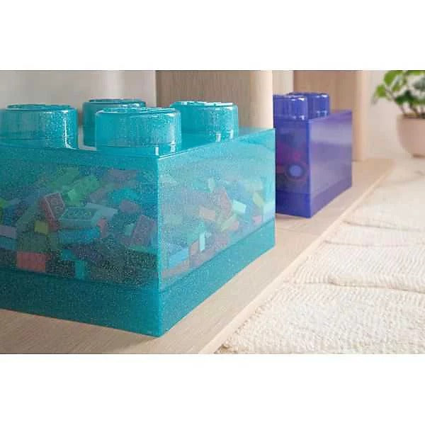 LEGO Storage Brick 4 Glitter Light Blue Stackable Box with Lid - 1 Piece (40090802)