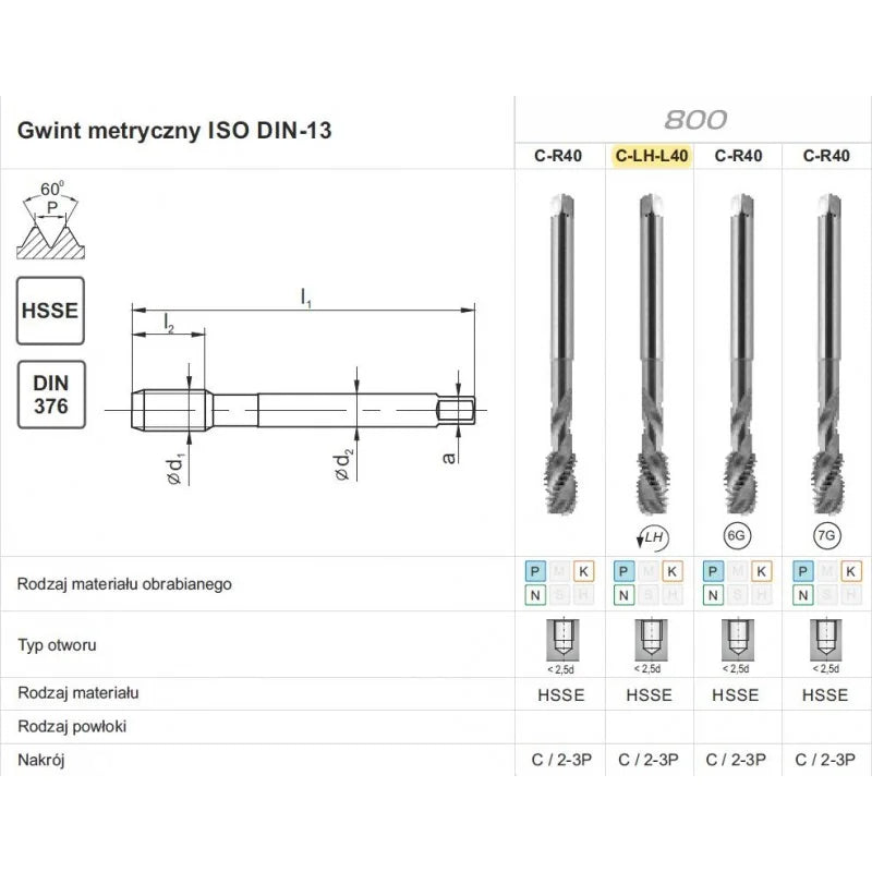 TAP M18 DIN-376C R40 (6H) HSSE TIN 800X