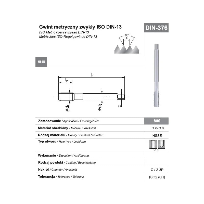 TAP M18 DIN-376C R40 (6H) HSSE TIN 800X