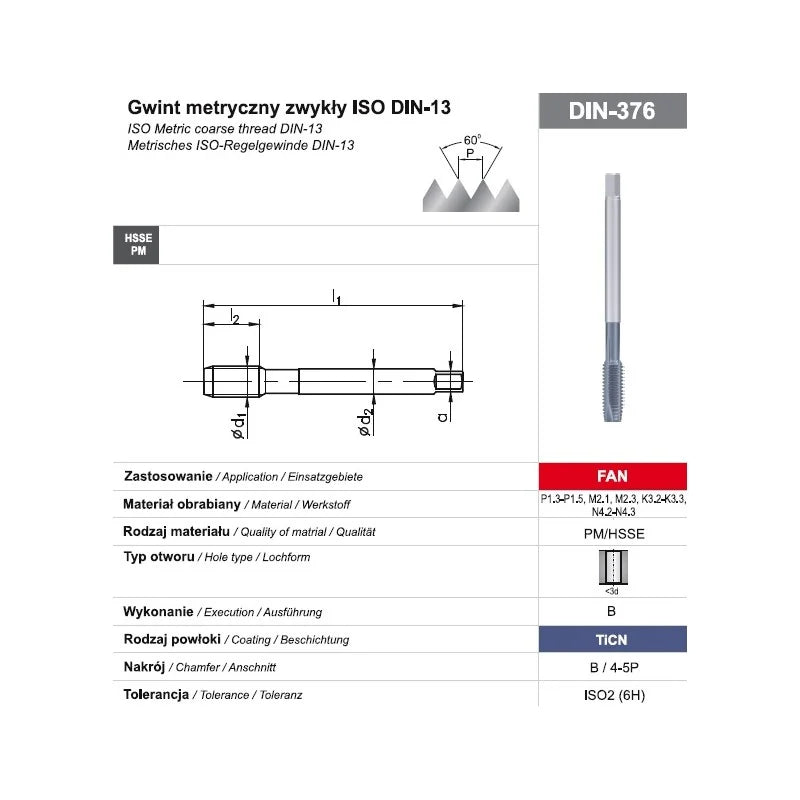 TAP M16 DIN-376B EL (6H) HSSE TN 800X