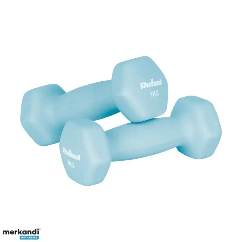 Hantelki żeliwne neoprenowe HEX zestaw 12kg (2x1kg+2x2kg+2x3kg)  REBEL ACTIVE