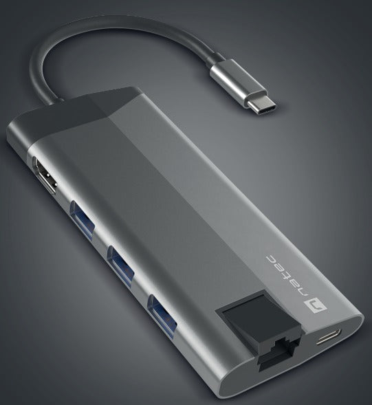 MULTIPORT ADAPTER NATEC FOWLER 2 V2 USB-C 8IN1 HUB ->USB 3.0 3X  HDMI 4K  USB-C  RJ45  SD  MICRO SD