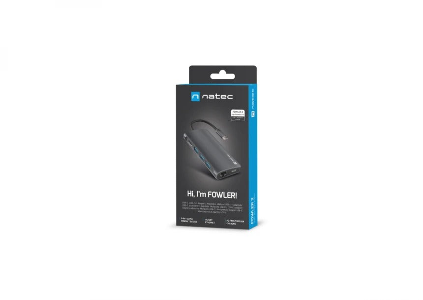 MULTIPORT ADAPTER NATEC FOWLER 2 V2 USB-C 8IN1 HUB ->USB 3.0 3X  HDMI 4K  USB-C  RJ45  SD  MICRO SD