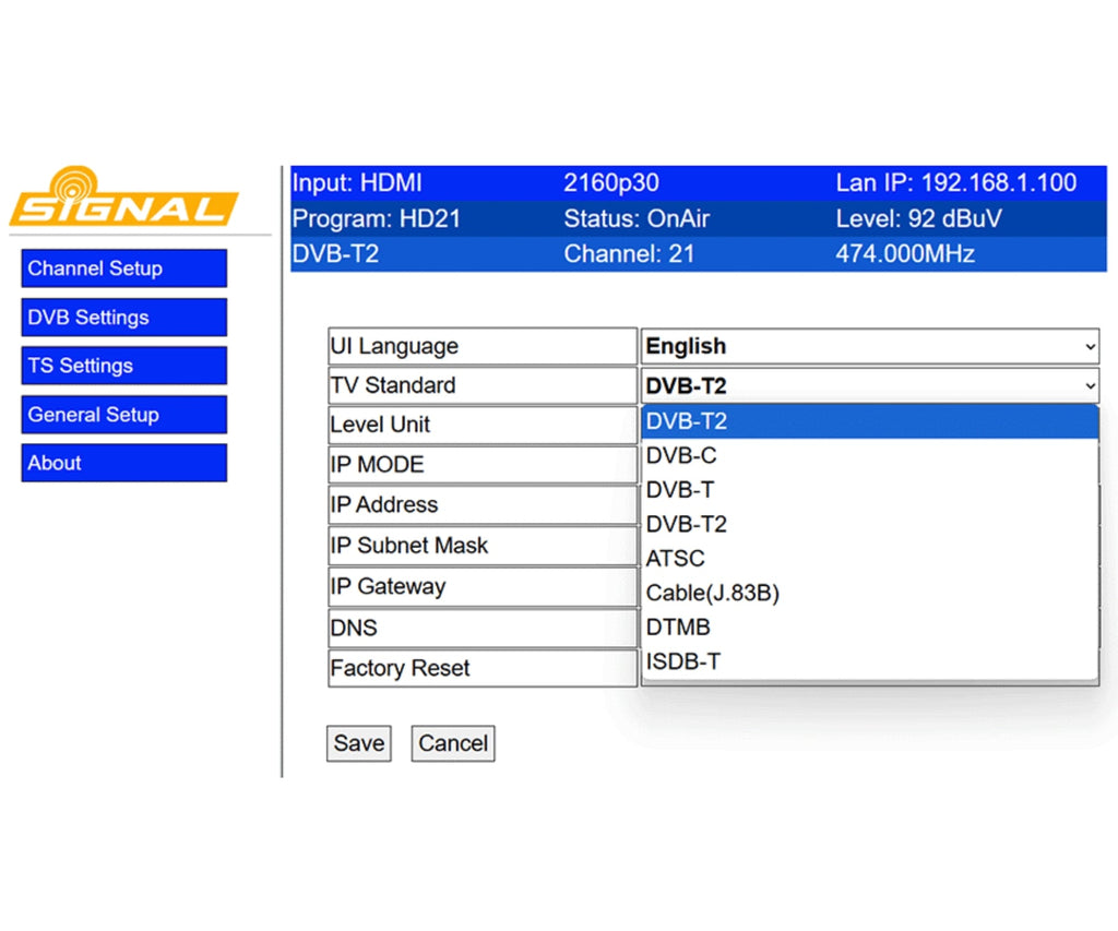 Signal MODULATOR DVB-T/T2/C SIGNAL-4K/HDMI SIGNAL | Model 16709