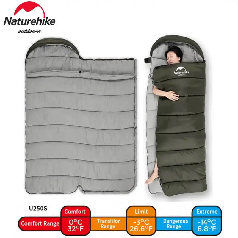 Naturehike Sleeping Bag U250S NH20MSD07, Army Green, Left-Hand, 3-Season