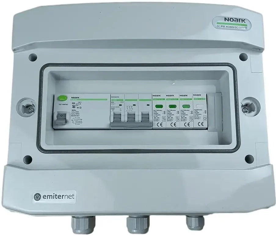 EMITER DCAC Junction Box IP65 DC Surge Arrester Dehn 1000V Type 2 3xPV 3xMPPT RCD Type A 63A/300mA EM-1146_DCAC