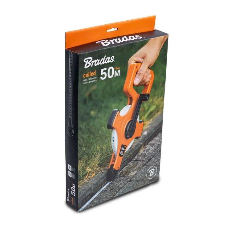 Bradas Fiberglass Measuring Tape with Crank, 50 m, Orange/Grey, DIY-MH11-05013F
