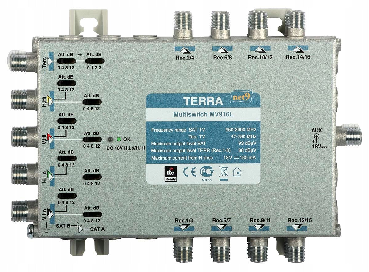 Terra Multiswitch 16942 - 9 Inputs, 16 Outputs, 1060 g, 32x262x191mm