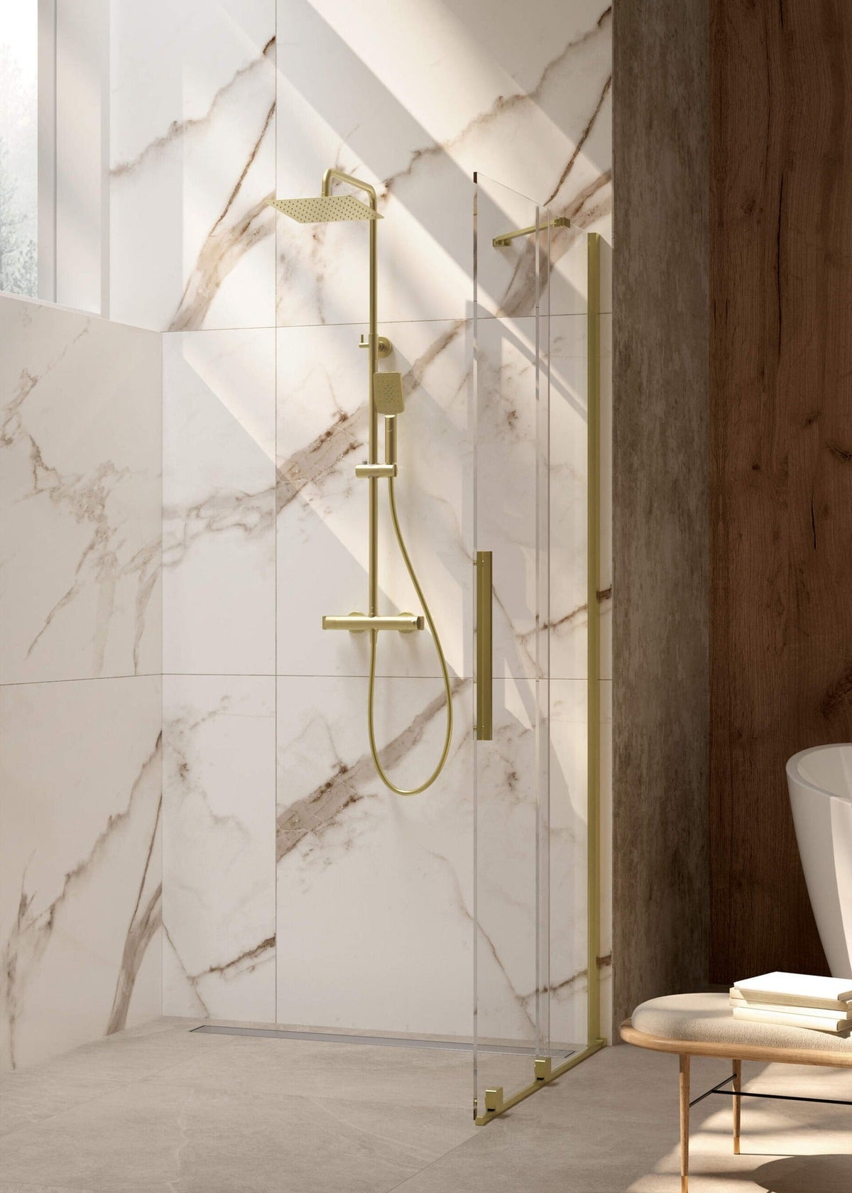 Deante Rain Shower Thermostatic Mixer Brushed Gold NAC R4HT