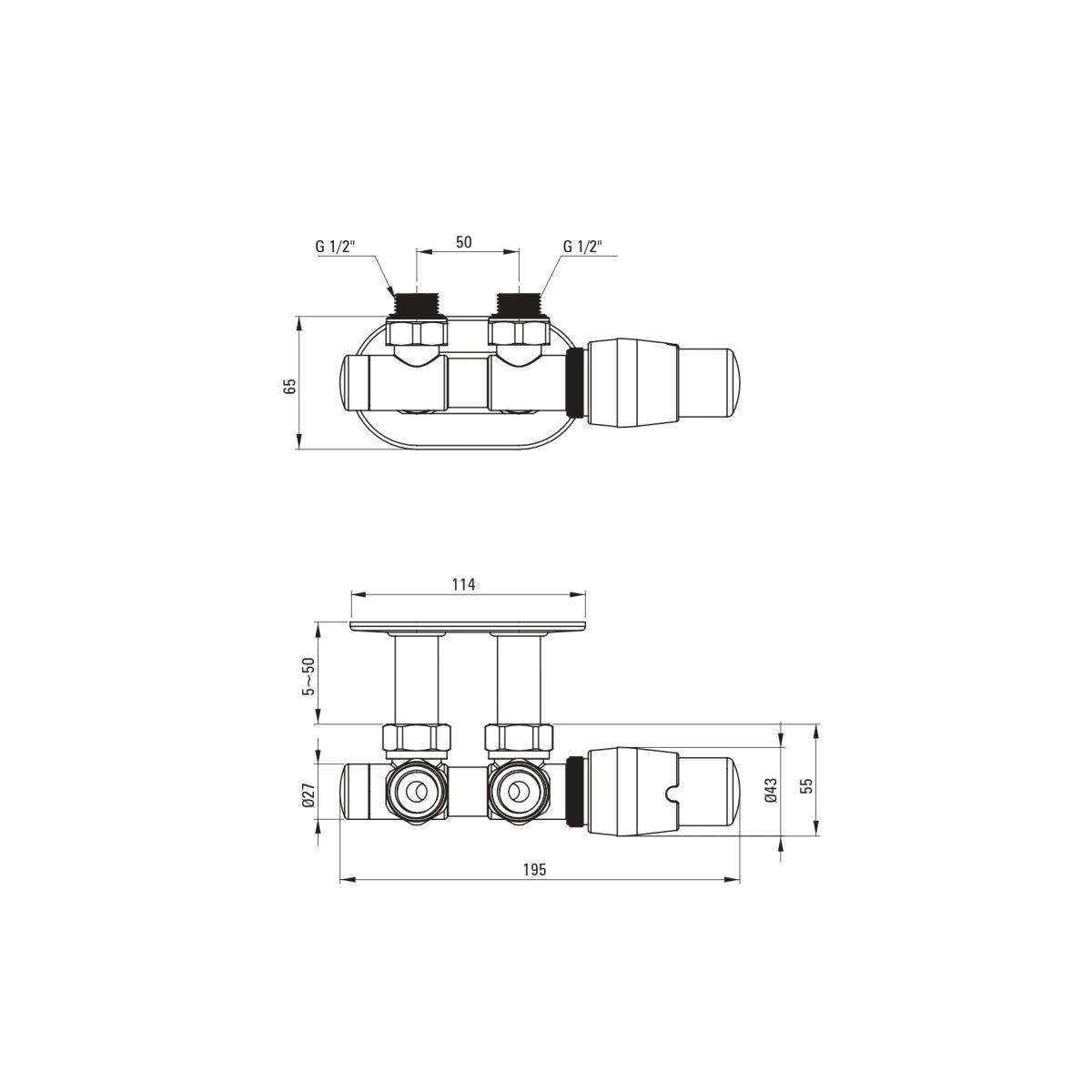 Thermostatic Valve for Bathroom Radiator Right AGI AZP1