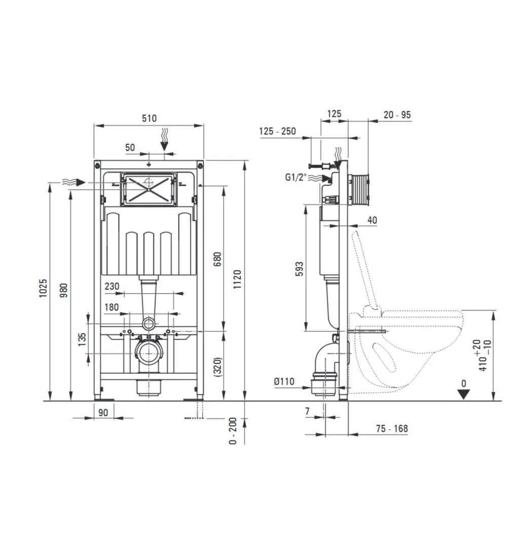 Deante Concealed Frame for Wall-Hung Toilets with Odour Extraction CSTKWC01