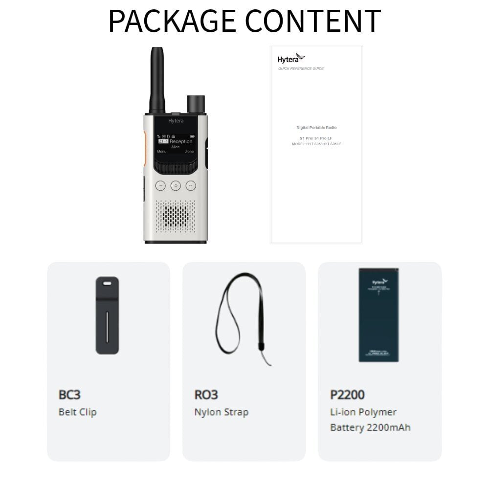 Hytera S1 Pro HYT-S35 U1 1W/3W 400-470MHz Two-Way Radio with 2200mAh Battery