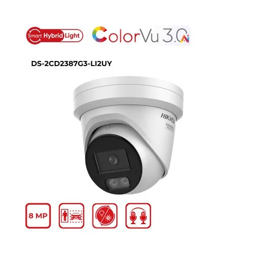 Hikvision 8 MP Smart Hybrid Light with ColorVu Fixed Turret Network - DS-2CD2387G3-LI2UY(2.8 mm)