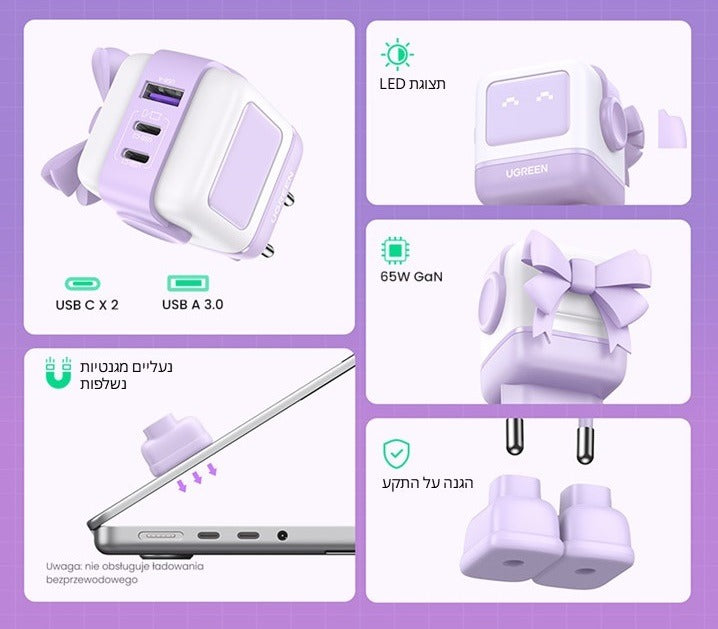 UGREEN USB-A+2*USB-C Charger 65W GAN FAST (UG35291)