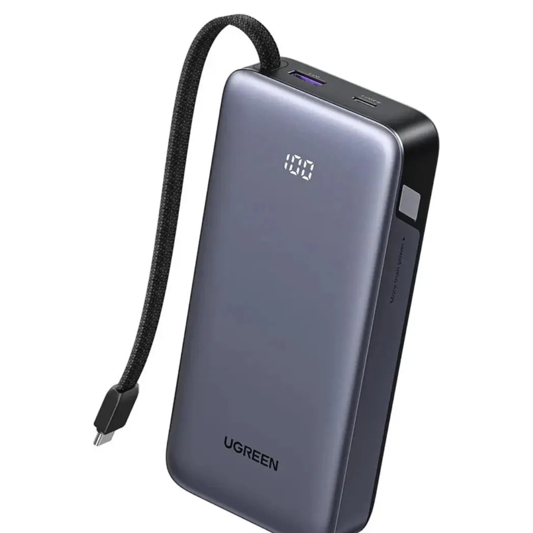 UGREEN PB536 20000mAh 45W Powerbank with USB-A USB-C Integrated Cable Grey 55988B