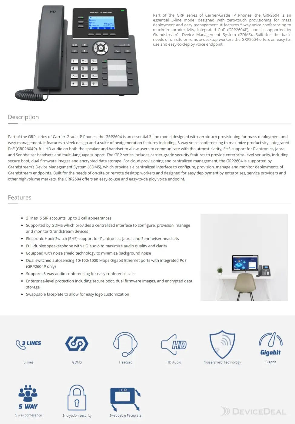 Grandstream GRP2604P VoIP Phone with Five-Way Calling - 3 Lines (GRP2604P)