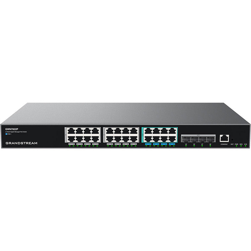 Grandstream GWN7822P - Layer 3 Multi-Gigabit Network Switch - 24 Gigabit Ports (16x 1 G, 8x 2.5 G), 4 SFP+ Ports
