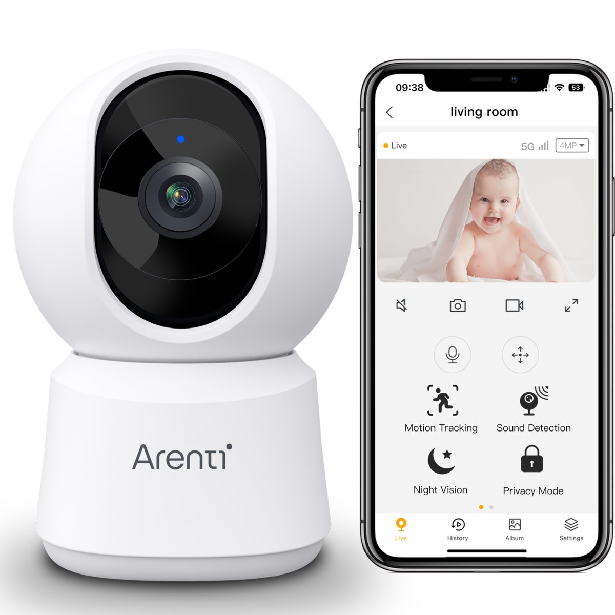 Arenti 3MP/2K Wireless Camera with Solar Panel and Rotation Function