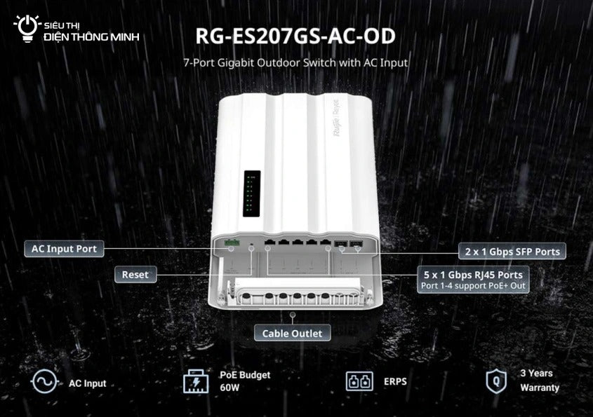 SWITCH POE RG-ES207GS-AC-OD 4-PORTOWY + 1X UPLINK + 2X SFP IP65 REYEE