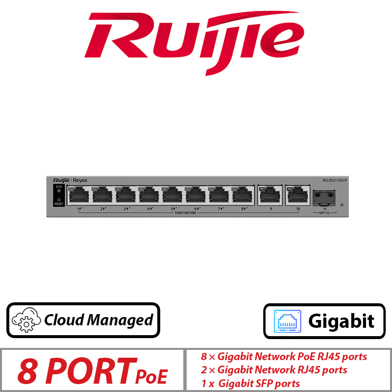 Ruijie SWITCH POE RG-ES211GS-P 8-PORT + 2 UPLINK