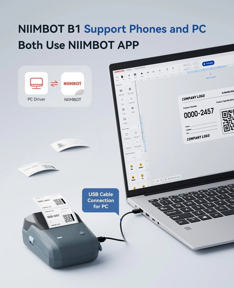 NIIMBOT B1 Label Printer Wireless 203 DPI Compatible with PC, Android, iOS