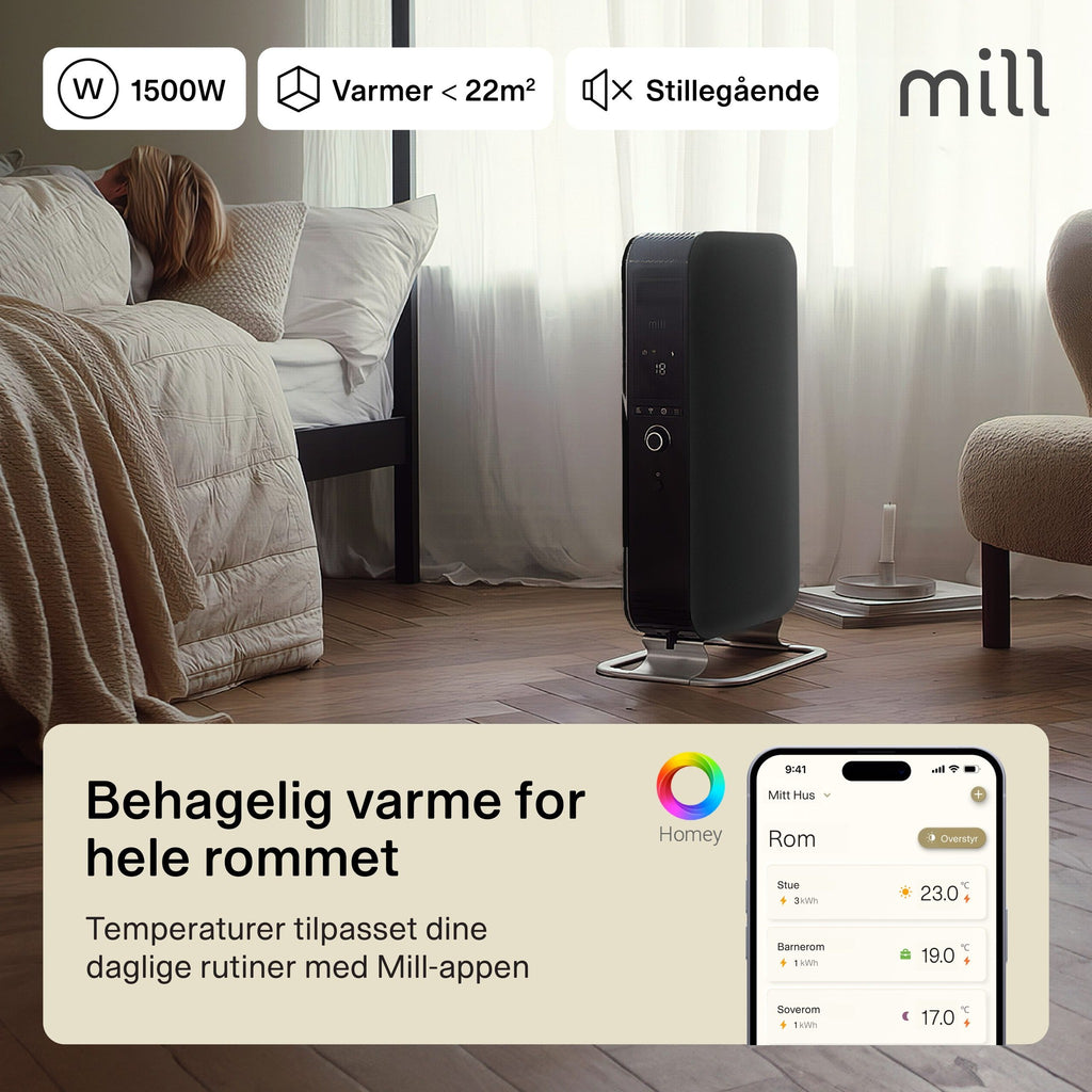 Mill | Heater | OIL1500WIFI3 Gentle Air | Oil Filled Radiator | 1500 W | Suitable for rooms up to 22 m2 | Black