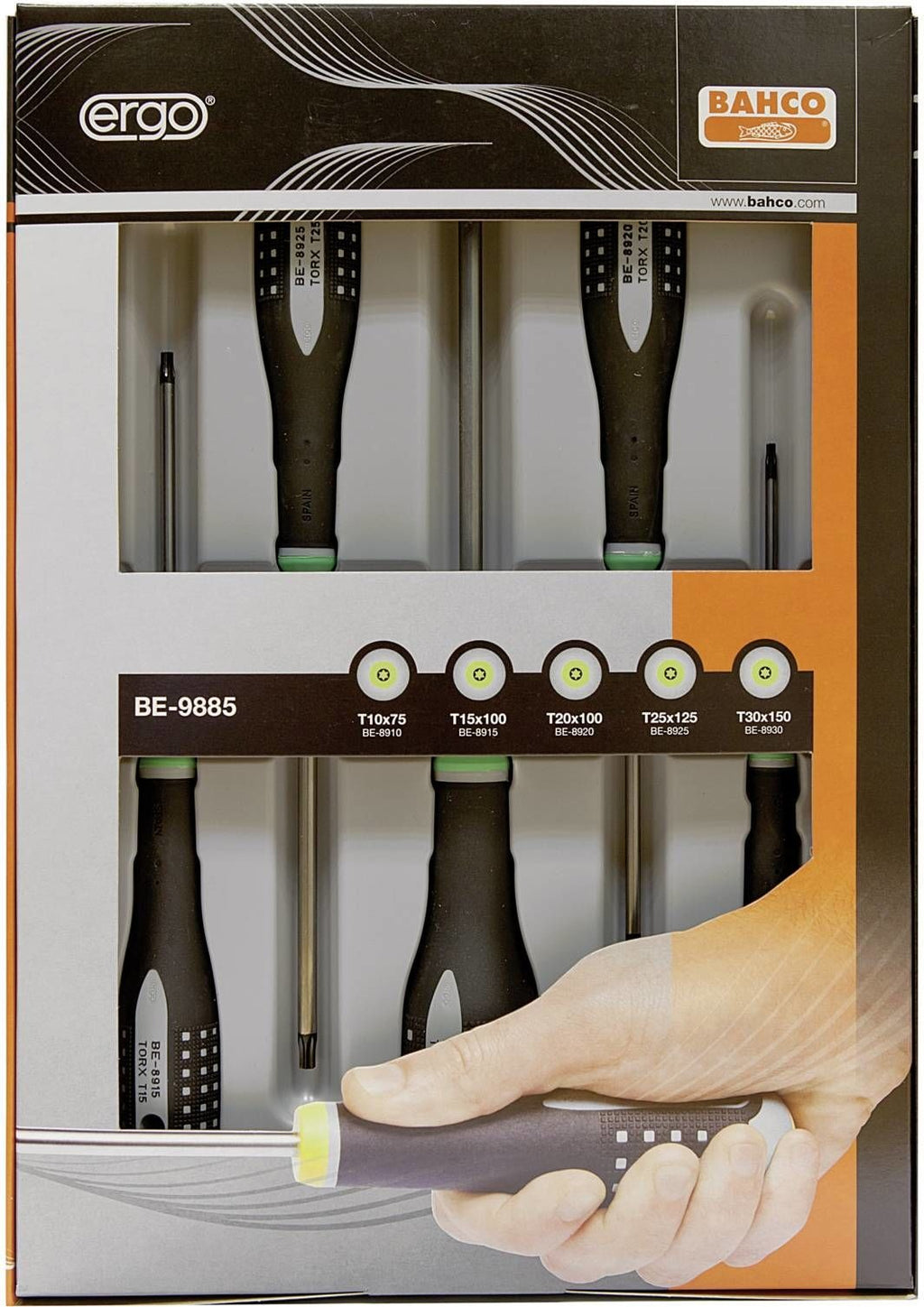 Bahco Ergo Workshop Screwdriver Set, 5-piece, Internal Hexalobular (TX) (BE-9885)