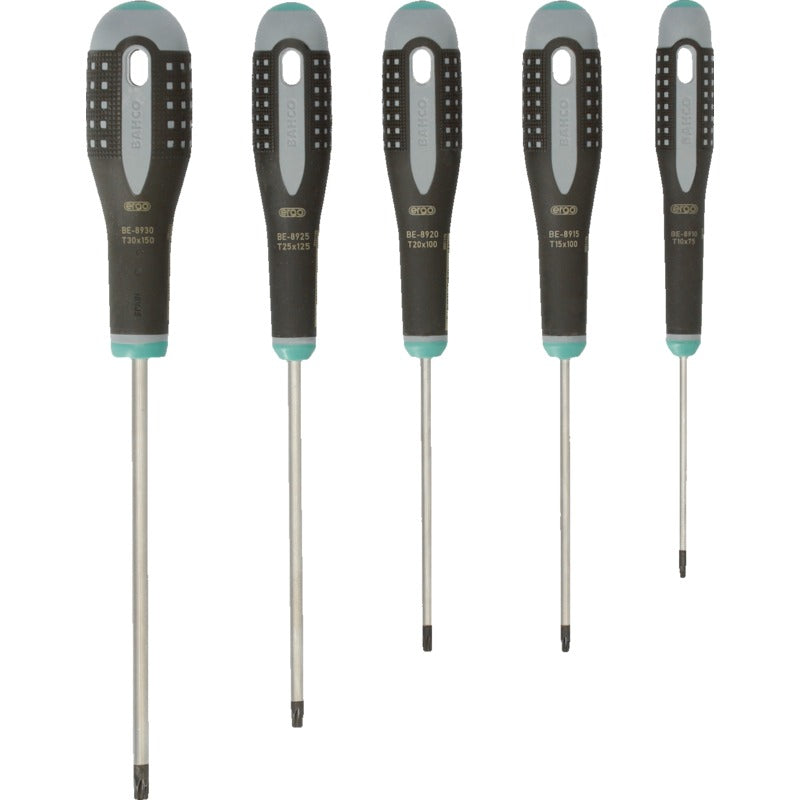 Bahco Ergo Workshop Screwdriver Set, 5-piece, Internal Hexalobular (TX) (BE-9885)