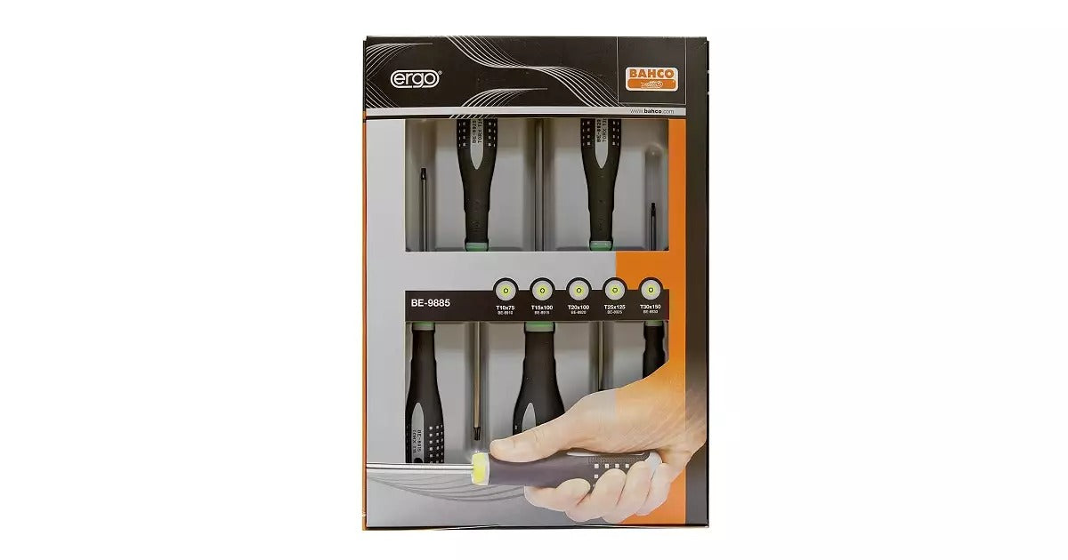 Bahco Ergo Workshop Screwdriver Set, 5-piece, Internal Hexalobular (TX) (BE-9885)
