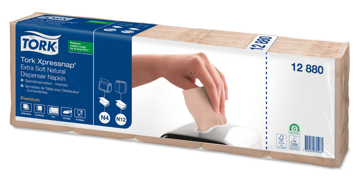TORK Xpressnap Dispenser Napkins 213 x 165 mm Natural White 2-Ply - 1 Piece