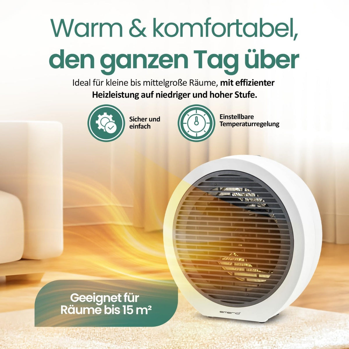 Emerio 2000W Fan Heater with Thermostat White FH-109947