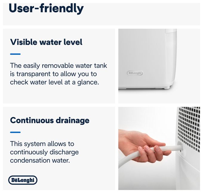 De'Longhi Dehumidifier - 16 L/24h - Suitable for Rooms up to 125m² - 014851653