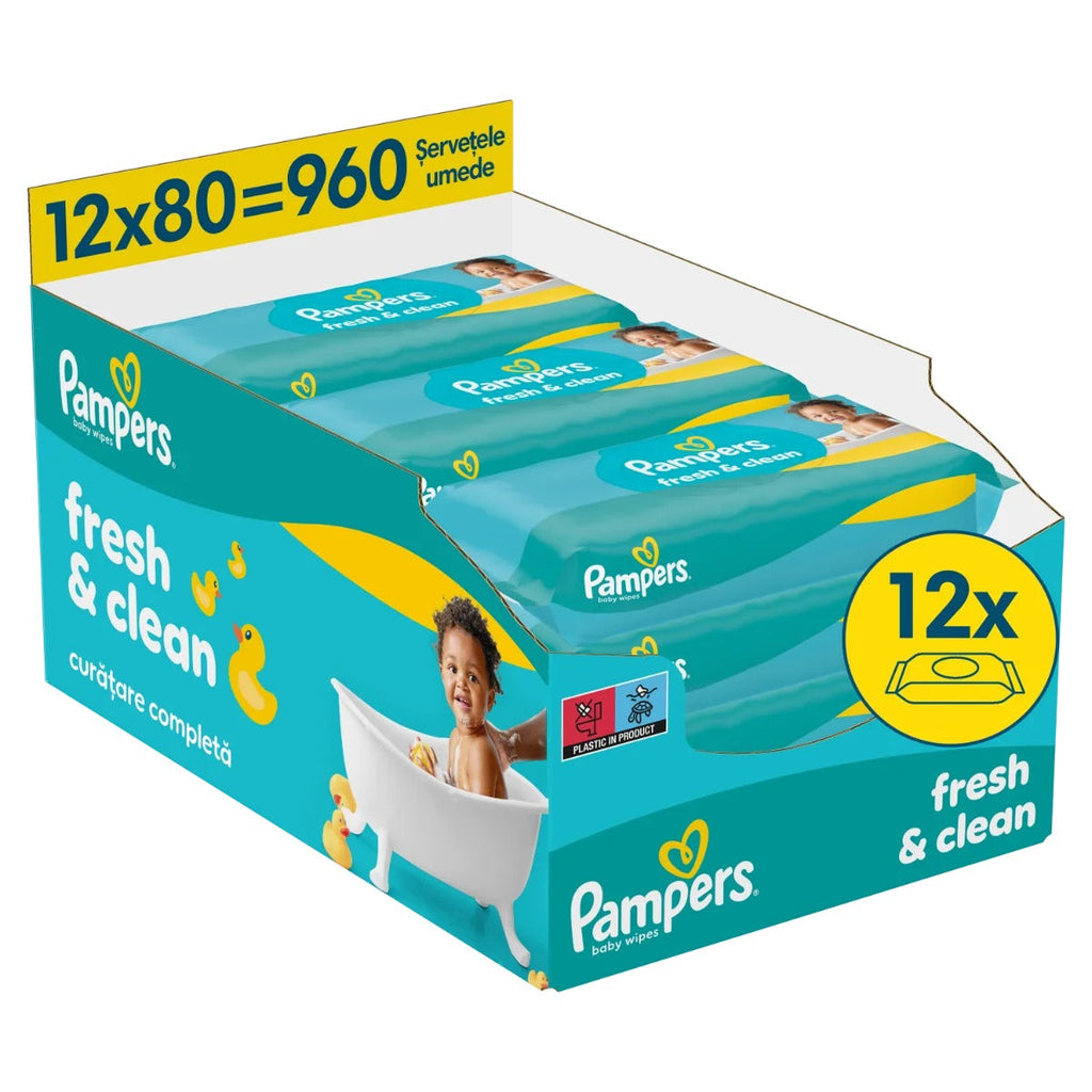 Pampers FreshClean Wet Wipes 12 Packs x 80 Wipes Model 40411