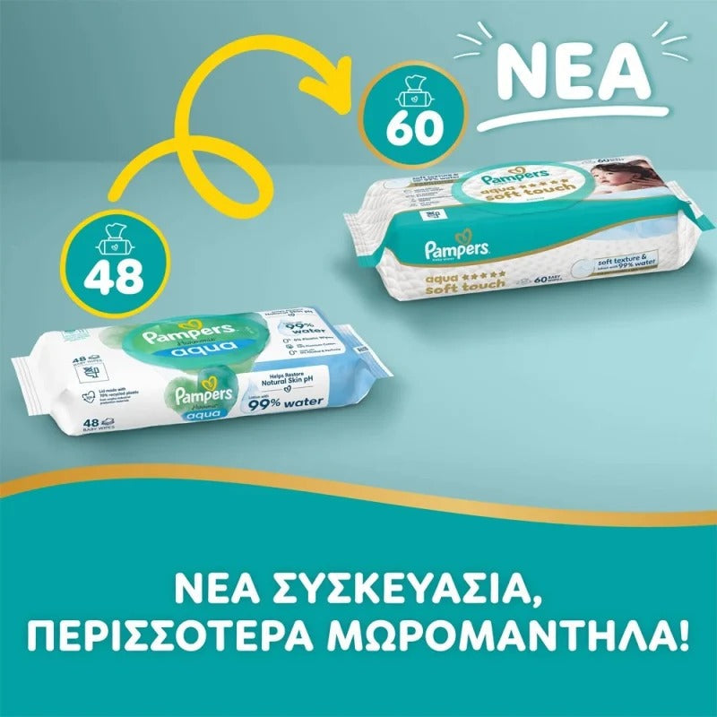 Pampers Aqua Soft Touch Wet Wipes 15x60 pcs Plastic Free
