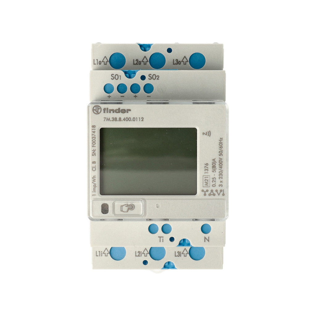 Finder 7 M.38.8.400.0112 Digital Electricity Meter 80 A 2-Way Rail-Mount