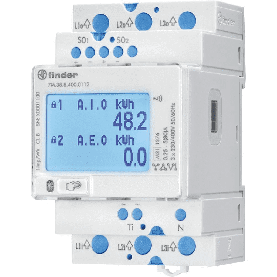 Finder 7 M.38.8.400.0112 Digital Electricity Meter 80 A 2-Way Rail-Mount