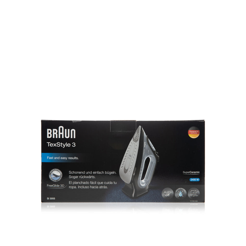 Braun TexStyle 3 SI 3055 Dry & Steam Iron - CeramicGlide Soleplate - 2400 W - Black SI3055BK