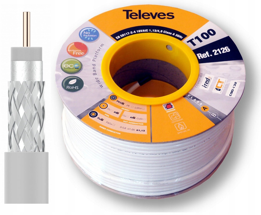 COAXIAL CABLE Televes T-100 PVC Eca CLASS A - 100 m