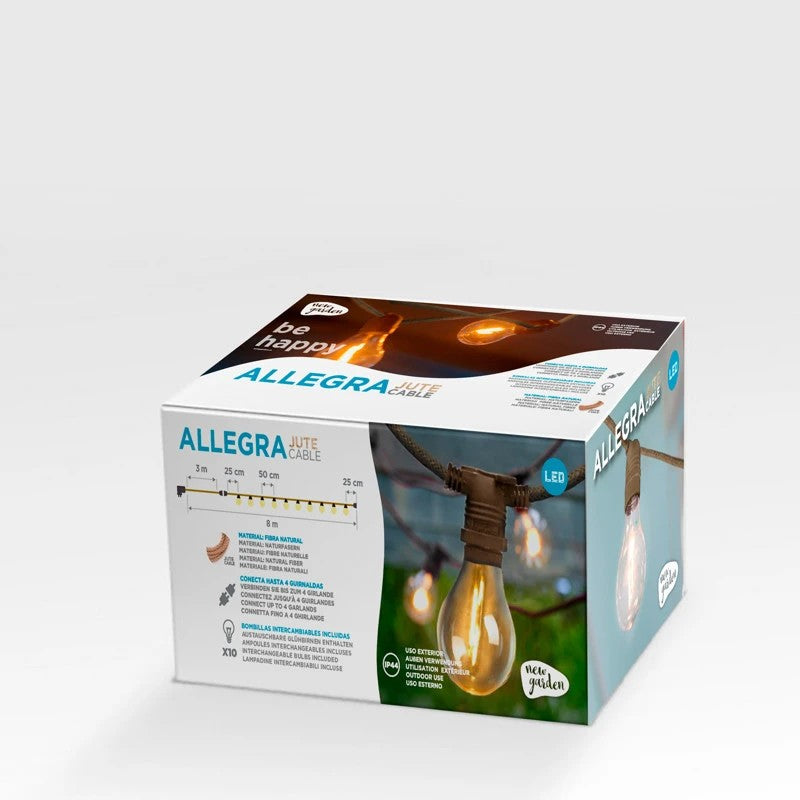 Allegra LED String Lights with Jute Cord and Plug-in Cable IP44