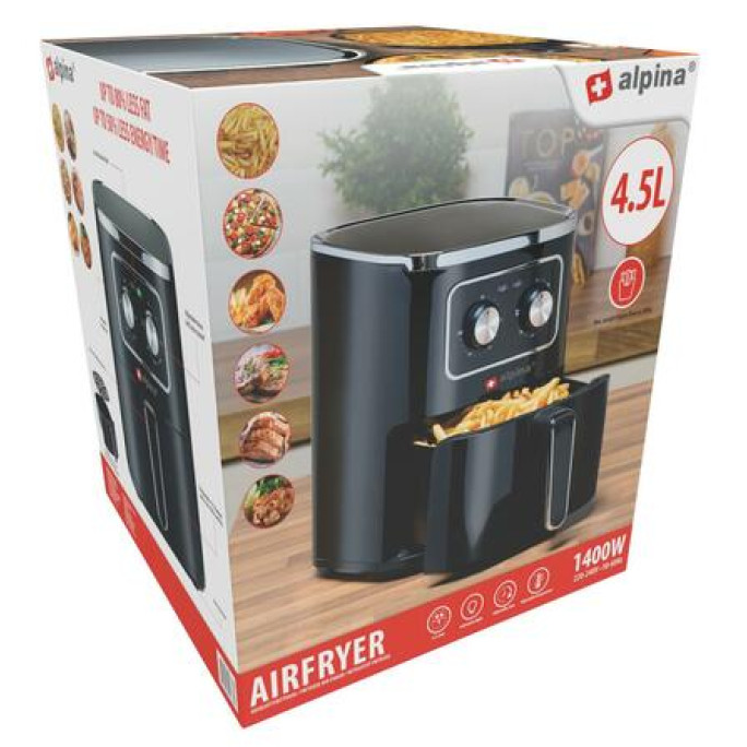 ALPINA Air Fryer 4.5 L 1450W Black, Model ALP-BL-24686