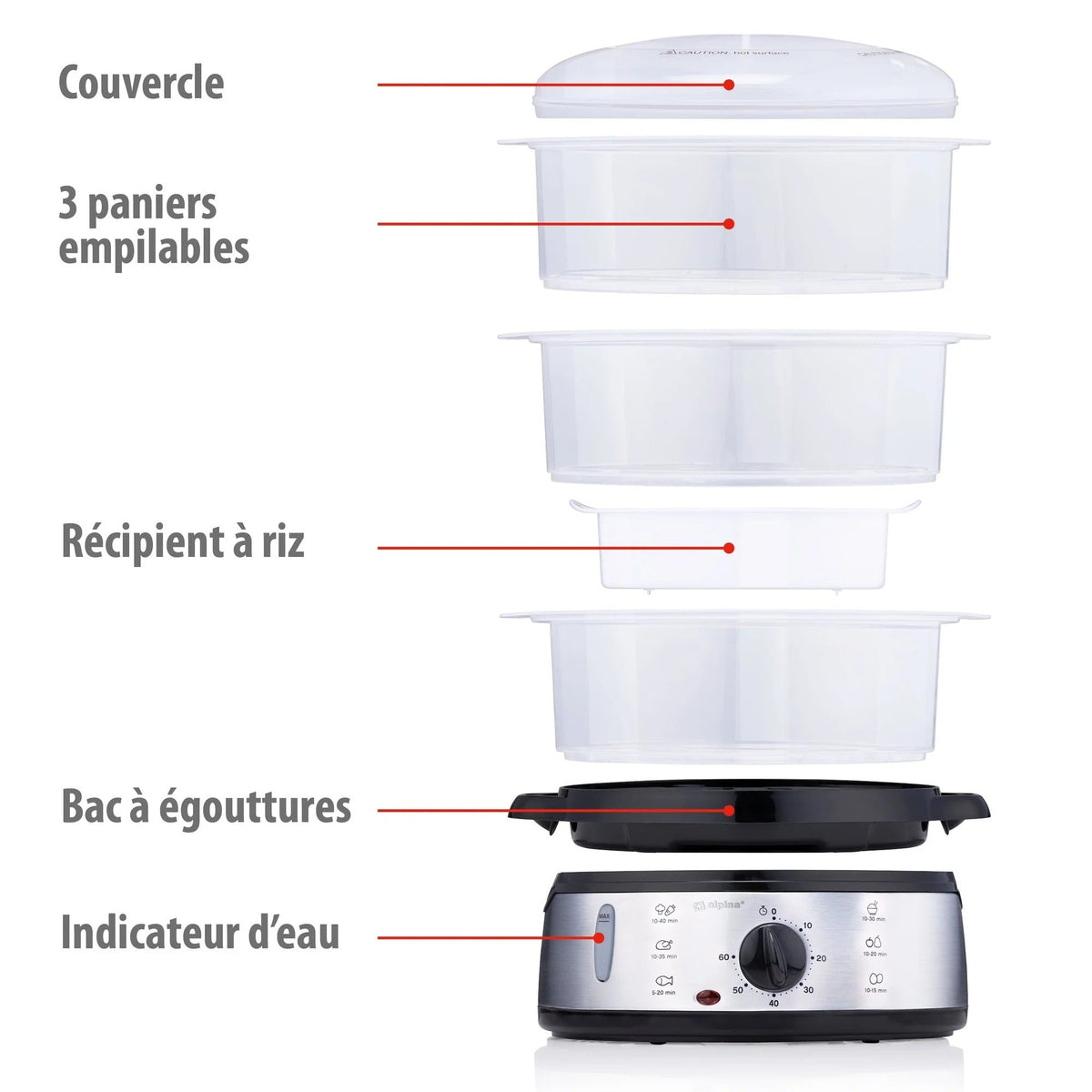 ALPINA Electric Steamer 800 W 270 mm Width 270 mm Length 250 mm Height Model ALP-SI-58686