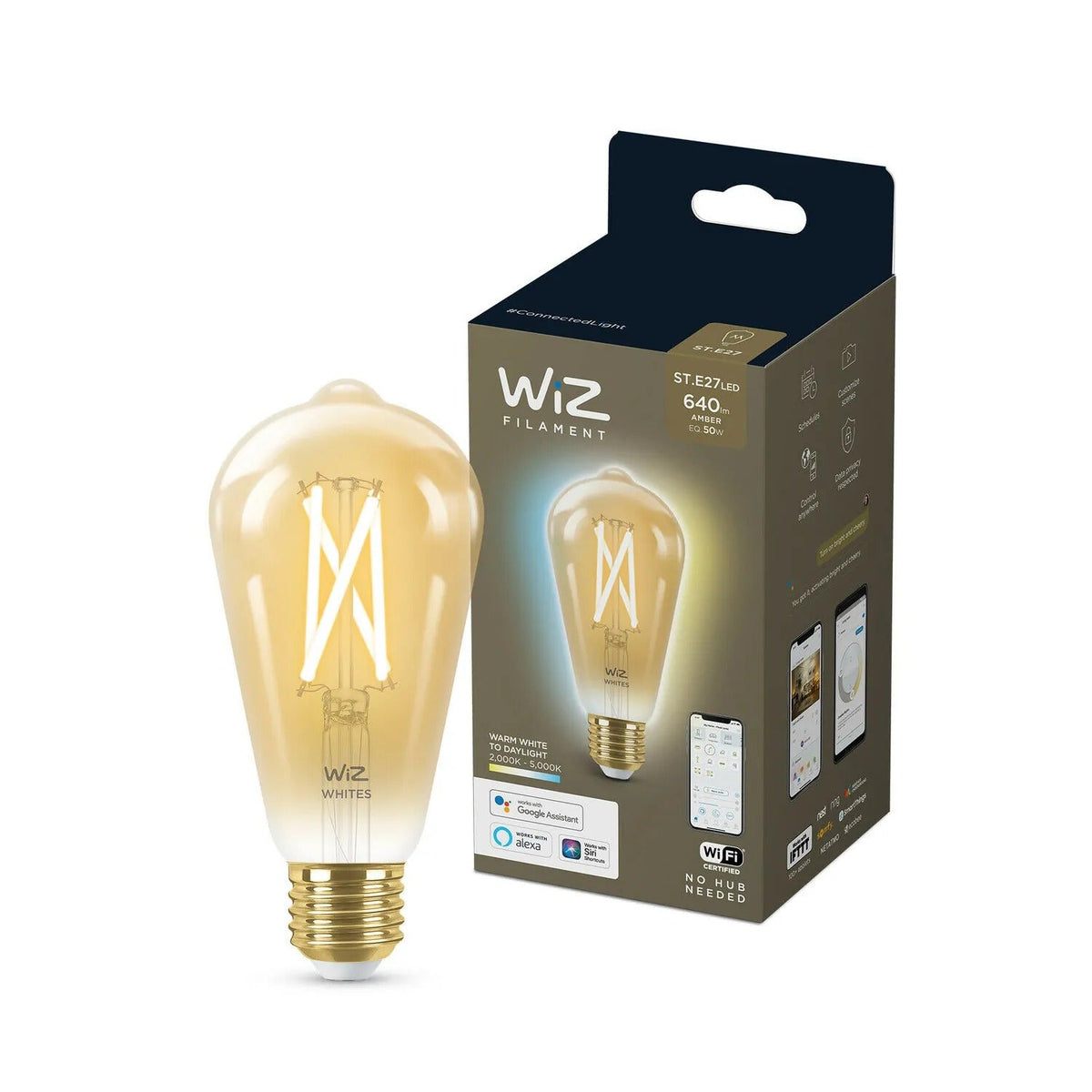 WiZ Filament LED Bulb Amber ST64 E27 - Smart Bulb - Gold - WiFi - 2000 K