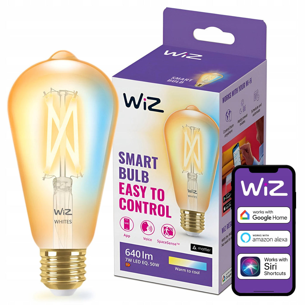 WiZ Filament LED Bulb Amber ST64 E27 - Smart Bulb - Gold - WiFi - 2000 K