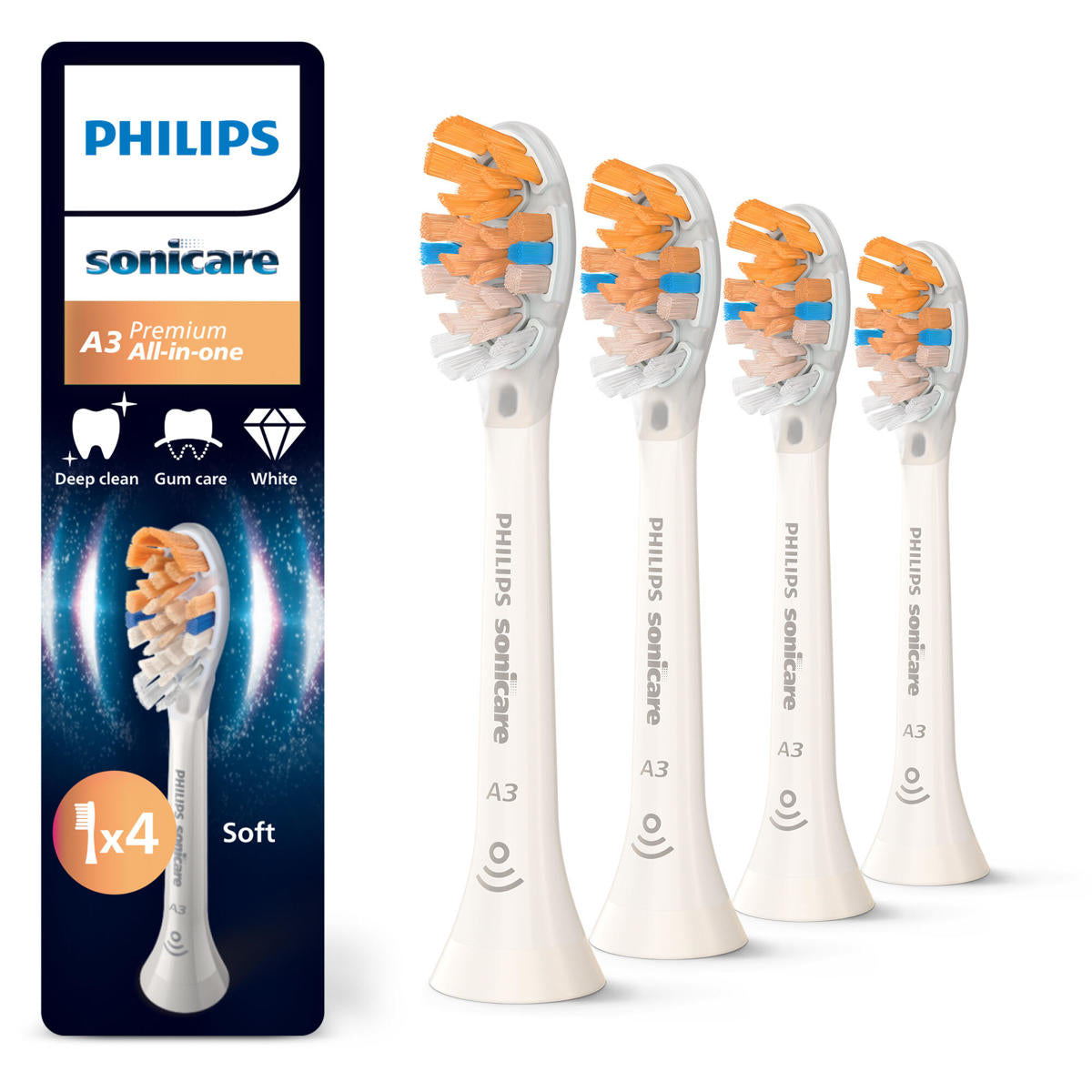 Philips Premium All-in-One Toothbrush Replacement Brush Heads, 4 Pack - HX9094/87