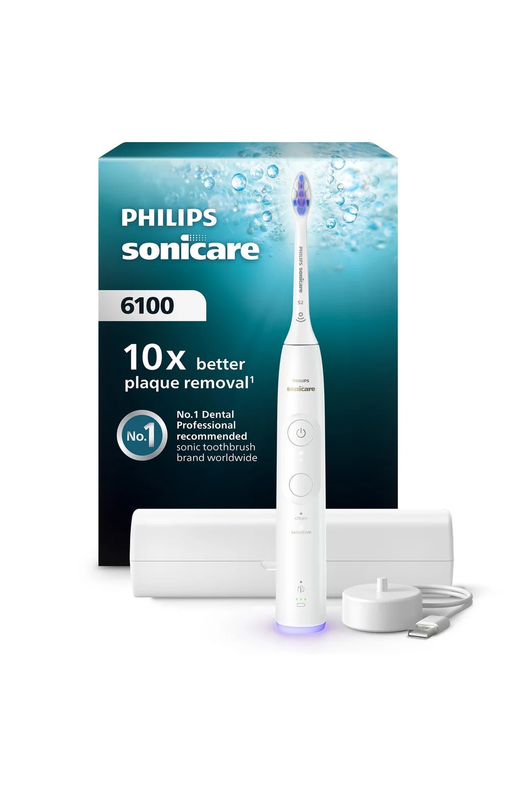 Philips Electric Toothbrush Sonicare 6100, Oval Brush Head, Pressure Sensor, HX7400/06
