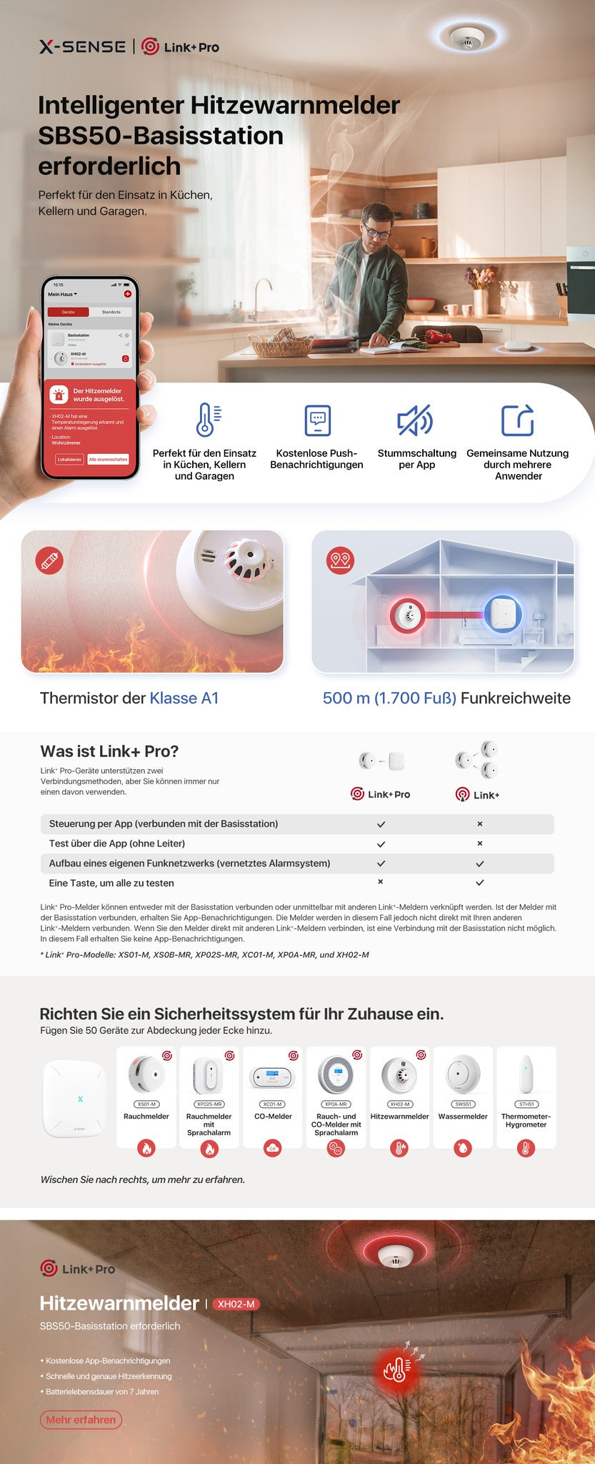 X-Sense XH02-M Heat Detector Class A1 54-65°C Wireless Link+ Compatible ZASXS00128WEU