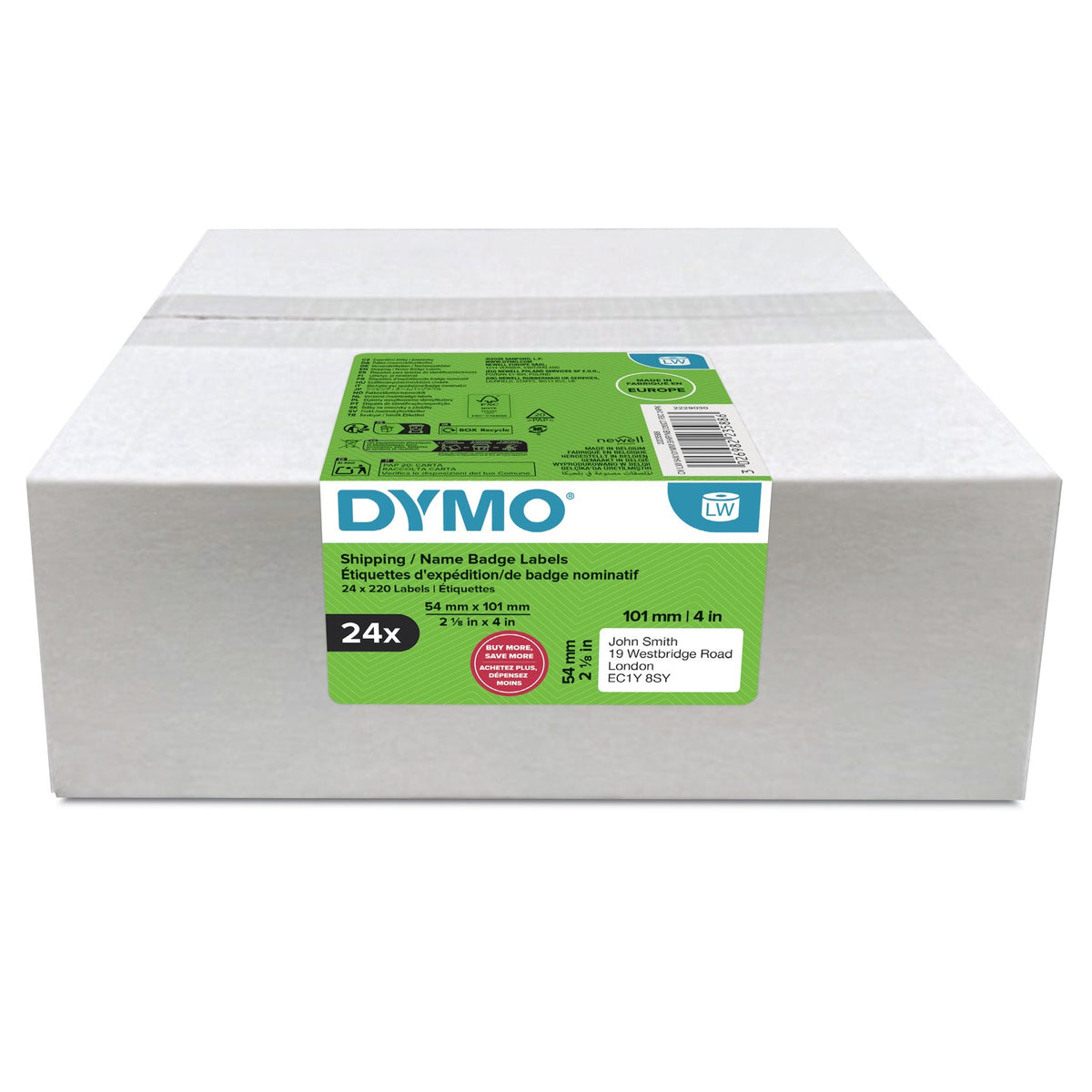 DYMO Authentic LabelWriter Large Shipping Labels 54 mm x 101 mm 5280 pcs. Model 589637