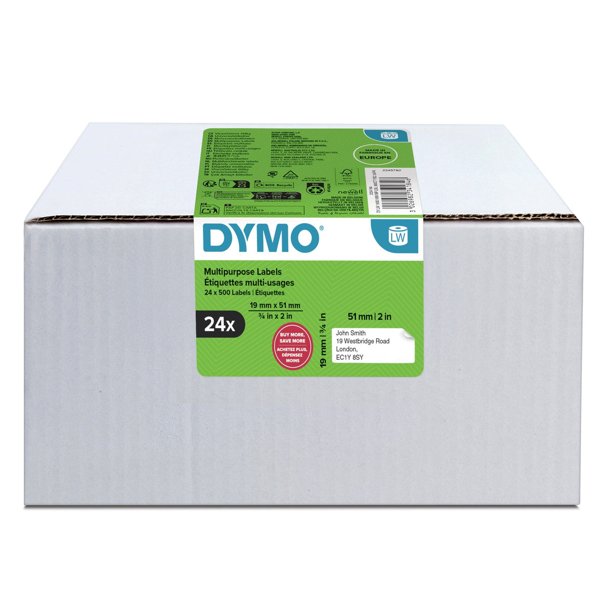 DYMO LW Return Labels Value Pack 19x51mm 24 Rolls 500 Sheets (2234184)